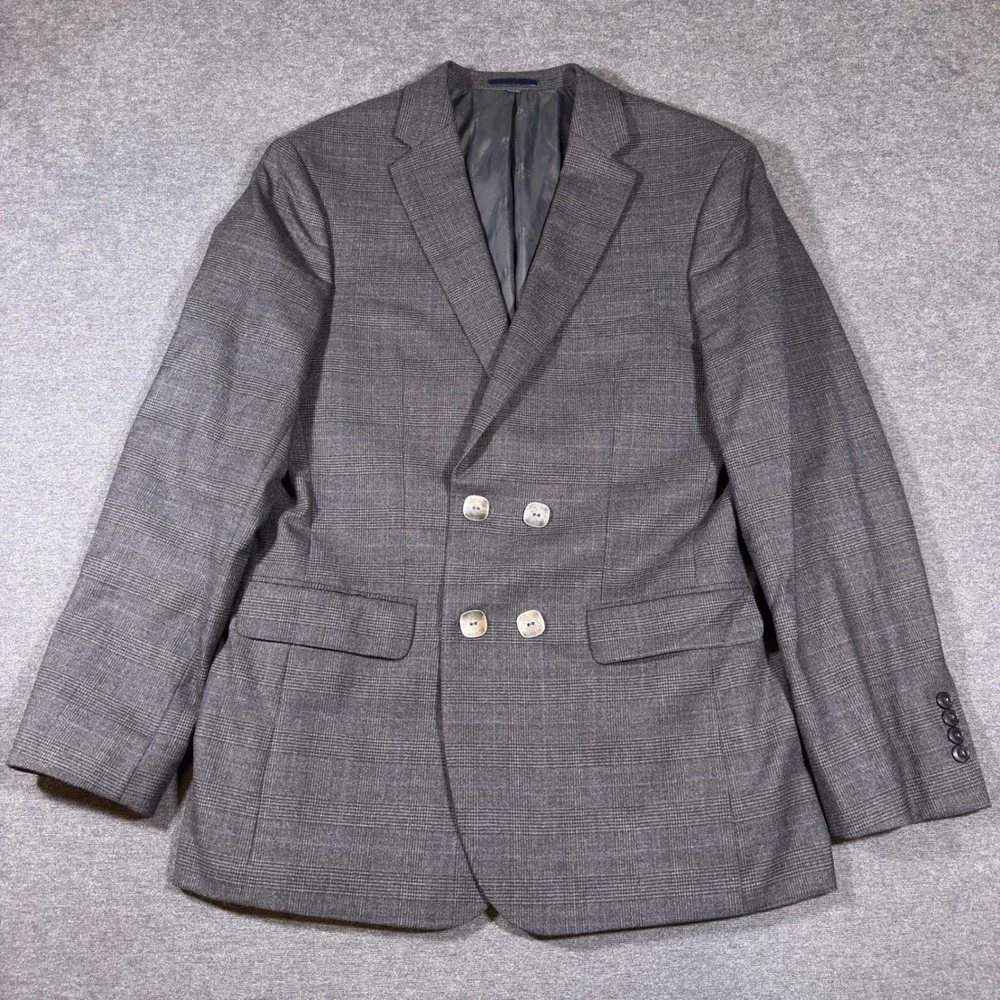Jos. A. Bank 1905 Suit Jacket Mens 44L Grey Plaid Slim Fit Wool Blend Blazer